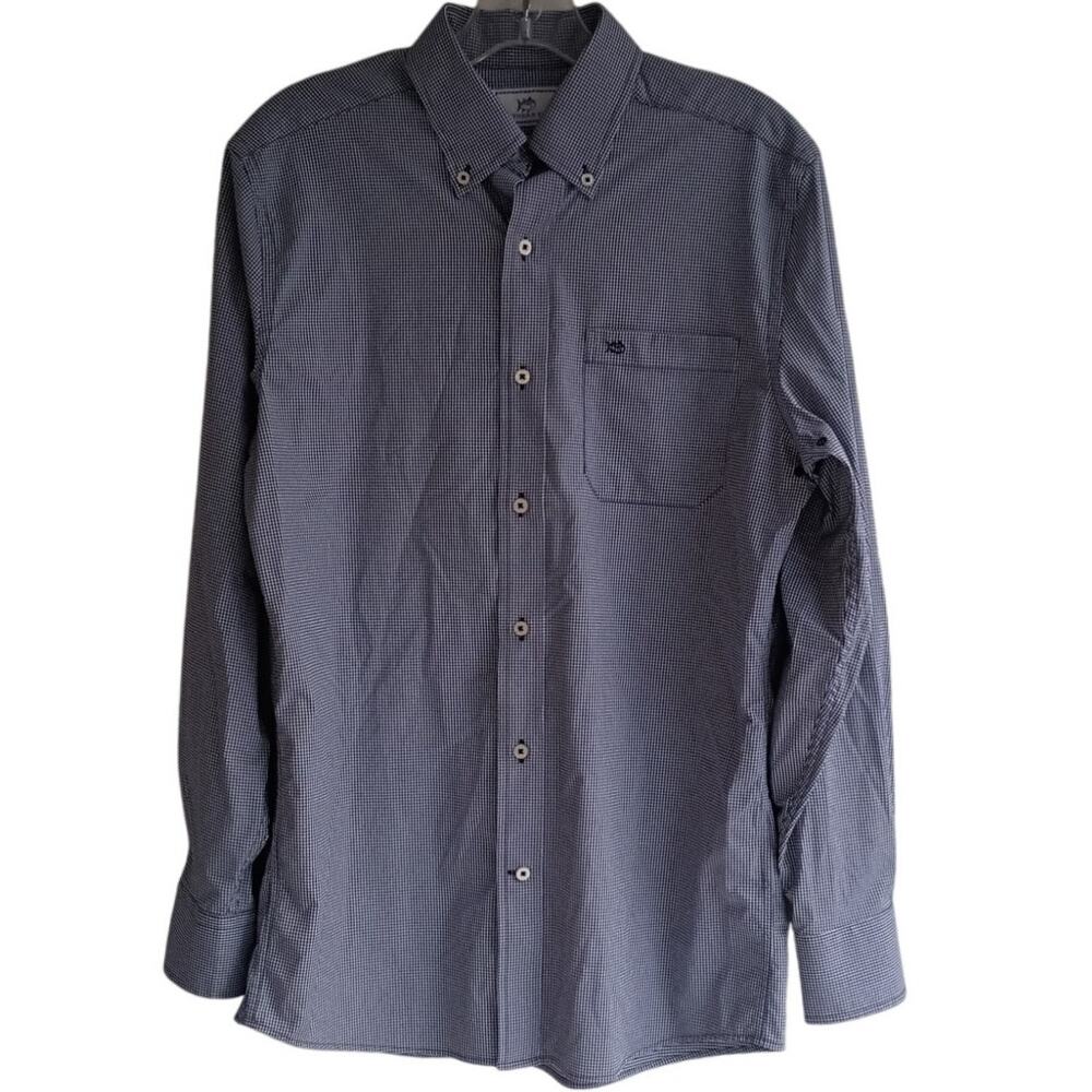Southern Tide Men's Intercoastal Blue/ White Checked Gingham Long Sleeve Shirt S